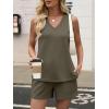 image:imageANRABESS Two Piece Sets for Women 2026 Summer Outfits Short Matching Lounge Set Casual V Neck Beach Vacation Travel ClothesArmy Green