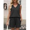 image:imageANRABESS Two Piece Sets for Women 2026 Summer Outfits Short Matching Lounge Set Casual V Neck Beach Vacation Travel ClothesBlack