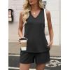 image:imageANRABESS Two Piece Sets for Women 2026 Summer Outfits Short Matching Lounge Set Casual V Neck Beach Vacation Travel ClothesBlack