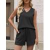 image:imageANRABESS Two Piece Sets for Women 2026 Summer Outfits Short Matching Lounge Set Casual V Neck Beach Vacation Travel ClothesBlack