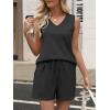 image:imageANRABESS Two Piece Sets for Women 2026 Summer Outfits Short Matching Lounge Set Casual V Neck Beach Vacation Travel ClothesBlack