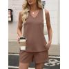 image:imageANRABESS Two Piece Sets for Women 2026 Summer Outfits Short Matching Lounge Set Casual V Neck Beach Vacation Travel ClothesBrown