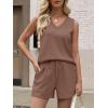 image:imageANRABESS Two Piece Sets for Women 2026 Summer Outfits Short Matching Lounge Set Casual V Neck Beach Vacation Travel ClothesBrown