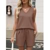 image:imageANRABESS Two Piece Sets for Women 2026 Summer Outfits Short Matching Lounge Set Casual V Neck Beach Vacation Travel ClothesBrown