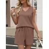 image:imageANRABESS Two Piece Sets for Women 2026 Summer Outfits Short Matching Lounge Set Casual V Neck Beach Vacation Travel ClothesBrown