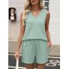 image:imageANRABESS Two Piece Sets for Women 2026 Summer Outfits Short Matching Lounge Set Casual V Neck Beach Vacation Travel ClothesGreen