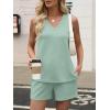image:imageANRABESS Two Piece Sets for Women 2026 Summer Outfits Short Matching Lounge Set Casual V Neck Beach Vacation Travel ClothesGreen