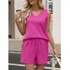 image:imageANRABESS Two Piece Sets for Women 2026 Summer Outfits Short Matching Lounge Set Casual V Neck Beach Vacation Travel ClothesHot Pink