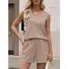 image:imageANRABESS Two Piece Sets for Women 2026 Summer Outfits Short Matching Lounge Set Casual V Neck Beach Vacation Travel ClothesLight Brown