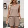 image:imageANRABESS Two Piece Sets for Women 2026 Summer Outfits Short Matching Lounge Set Casual V Neck Beach Vacation Travel ClothesLight Brown