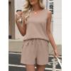 image:imageANRABESS Two Piece Sets for Women 2026 Summer Outfits Short Matching Lounge Set Casual V Neck Beach Vacation Travel ClothesLight Brown