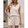 image:imageANRABESS Two Piece Sets for Women 2026 Summer Outfits Short Matching Lounge Set Casual V Neck Beach Vacation Travel ClothesLight Taupe