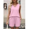 image:imageANRABESS Two Piece Sets for Women 2026 Summer Outfits Short Matching Lounge Set Casual V Neck Beach Vacation Travel ClothesPink