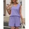 image:imageANRABESS Two Piece Sets for Women 2026 Summer Outfits Short Matching Lounge Set Casual V Neck Beach Vacation Travel ClothesPurple