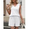 image:imageANRABESS Two Piece Sets for Women 2026 Summer Outfits Short Matching Lounge Set Casual V Neck Beach Vacation Travel ClothesWhite