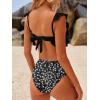 image:imageANRABESS Women High Waisted Bikini Sets Two Piece Ruffled Self Tie Swimsuit Ruched Bathing Suit 2026 Summer Beach SwimwearBlack White Floral