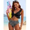 image:imageANRABESS Women High Waisted Bikini Sets Two Piece Ruffled Self Tie Swimsuit Ruched Bathing Suit 2026 Summer Beach SwimwearBlack White Floral