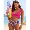 image:imageANRABESS Women High Waisted Bikini Sets Two Piece Ruffled Self Tie Swimsuit Ruched Bathing Suit 2026 Summer Beach SwimwearHot Pink Floral