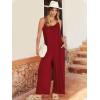 image:imageANRABESS Women Jumpsuits 2026 Casual Sleeveless Spaghetti Strap Boho Wide Leg Rompers Summer Outfits Beach Vacation ClothesBurgundy