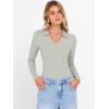 image:imageANRABESS Women Long Sleeve Polo Shirts V Neck Slim Rib Knit Collared Dressy Business Casual Top 2025 Basic Tee Fall OutfitsLight Green