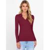 image:imageANRABESS Women Long Sleeve Polo Shirts V Neck Slim Rib Knit Collared Dressy Business Casual Top 2025 Basic Tee Fall OutfitsWine Red