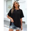 image:imageANRABESS Women Oversized Waffle Knit TShirts Summer Casual Short Sleeve Tunic Tops Side Spilt Tee Shirts 2026 Trendy ClothesBlack
