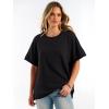 image:imageANRABESS Women Oversized Waffle Knit TShirts Summer Casual Short Sleeve Tunic Tops Side Spilt Tee Shirts 2026 Trendy ClothesBlack