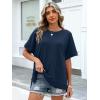image:imageANRABESS Women Oversized Waffle Knit TShirts Summer Casual Short Sleeve Tunic Tops Side Spilt Tee Shirts 2026 Trendy ClothesBlue
