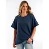 image:imageANRABESS Women Oversized Waffle Knit TShirts Summer Casual Short Sleeve Tunic Tops Side Spilt Tee Shirts 2026 Trendy ClothesBlue