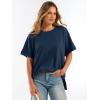 image:imageANRABESS Women Oversized Waffle Knit TShirts Summer Casual Short Sleeve Tunic Tops Side Spilt Tee Shirts 2026 Trendy ClothesBlue