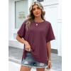 image:imageANRABESS Women Oversized Waffle Knit TShirts Summer Casual Short Sleeve Tunic Tops Side Spilt Tee Shirts 2026 Trendy ClothesMauve