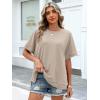 image:imageANRABESS Women Oversized Waffle Knit TShirts Summer Casual Short Sleeve Tunic Tops Side Spilt Tee Shirts 2026 Trendy ClothesParchment