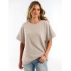 image:imageANRABESS Women Oversized Waffle Knit TShirts Summer Casual Short Sleeve Tunic Tops Side Spilt Tee Shirts 2026 Trendy ClothesParchment