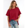 image:imageANRABESS Women Oversized Waffle Knit TShirts Summer Casual Short Sleeve Tunic Tops Side Spilt Tee Shirts 2026 Trendy ClothesRed