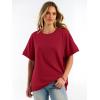 image:imageANRABESS Women Oversized Waffle Knit TShirts Summer Casual Short Sleeve Tunic Tops Side Spilt Tee Shirts 2026 Trendy ClothesRed