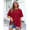 image:imageANRABESS Women Oversized Waffle Knit TShirts Summer Casual Short Sleeve Tunic Tops Side Spilt Tee Shirts 2026 Trendy ClothesRed