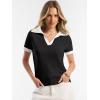 image:imageANRABESS Women Short Sleeve Sweater Wool Blend Polo V Neck Shirts Summer Dressy Top Business Casual Spring Vacation ClothesBlack White