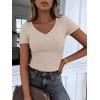 image:imageANRABESS Women Short Sleeve V Neck Ribbed Knit Fitted Shirts Basic Tees Tops 2026 Summer Casual TShirts Going Out OutfitsBeige