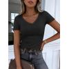 image:imageANRABESS Women Short Sleeve V Neck Ribbed Knit Fitted Shirts Basic Tees Tops 2026 Summer Casual TShirts Going Out OutfitsBlack