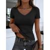 image:imageANRABESS Women Short Sleeve V Neck Ribbed Knit Fitted Shirts Basic Tees Tops 2026 Summer Casual TShirts Going Out OutfitsBlack