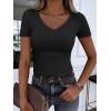 image:imageANRABESS Women Short Sleeve V Neck Ribbed Knit Fitted Shirts Basic Tees Tops 2026 Summer Casual TShirts Going Out OutfitsBlack