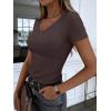 image:imageANRABESS Women Short Sleeve V Neck Ribbed Knit Fitted Shirts Basic Tees Tops 2026 Summer Casual TShirts Going Out OutfitsBrown