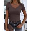 image:imageANRABESS Women Short Sleeve V Neck Ribbed Knit Fitted Shirts Basic Tees Tops 2026 Summer Casual TShirts Going Out OutfitsBrown