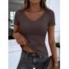 image:imageANRABESS Women Short Sleeve V Neck Ribbed Knit Fitted Shirts Basic Tees Tops 2026 Summer Casual TShirts Going Out OutfitsBrown