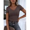 image:imageANRABESS Women Short Sleeve V Neck Ribbed Knit Fitted Shirts Basic Tees Tops 2026 Summer Casual TShirts Going Out OutfitsBrown