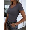 image:imageANRABESS Women Short Sleeve V Neck Ribbed Knit Fitted Shirts Basic Tees Tops 2026 Summer Casual TShirts Going Out OutfitsCharcoal