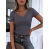 image:imageANRABESS Women Short Sleeve V Neck Ribbed Knit Fitted Shirts Basic Tees Tops 2026 Summer Casual TShirts Going Out OutfitsCharcoal