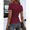 image:imageANRABESS Women Short Sleeve V Neck Ribbed Knit Fitted Shirts Basic Tees Tops 2026 Summer Casual TShirts Going Out OutfitsDeep Red