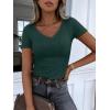 image:imageANRABESS Women Short Sleeve V Neck Ribbed Knit Fitted Shirts Basic Tees Tops 2026 Summer Casual TShirts Going Out OutfitsForest Green