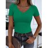 image:imageANRABESS Women Short Sleeve V Neck Ribbed Knit Fitted Shirts Basic Tees Tops 2026 Summer Casual TShirts Going Out OutfitsGreen
